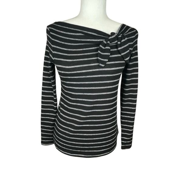 LOFT Petite Striped Bow Accent Long Sleeve Top XXS - Picture 2 of 7